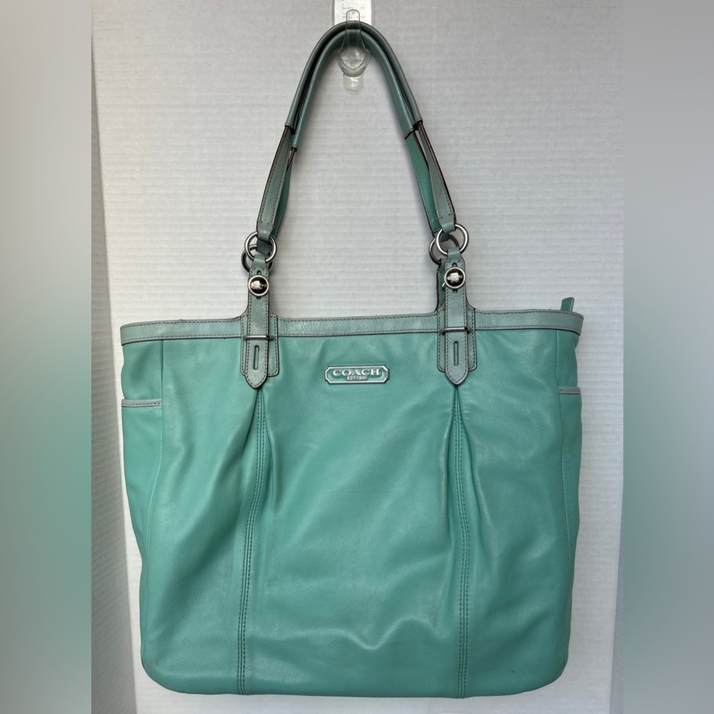 Vintage Coach Robin Egg Blue Leather Tote Bag